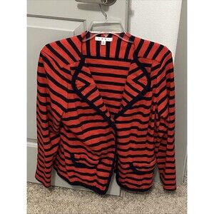 CAbi Womens Striped Yacht Club Blazer Jacket Sz XL Red Navy Nautical Style# 224